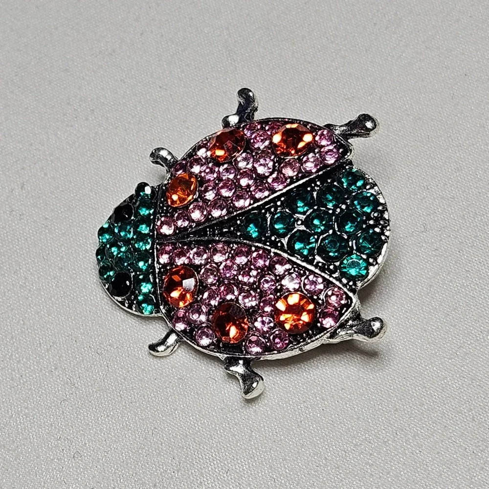 Ladybug Brooch Pin Womens OS Pink Teal Rhinestone Beetle Jewelry